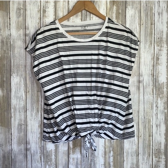 LOFT Tops - Loft White Stripe Tie Bottom Tee